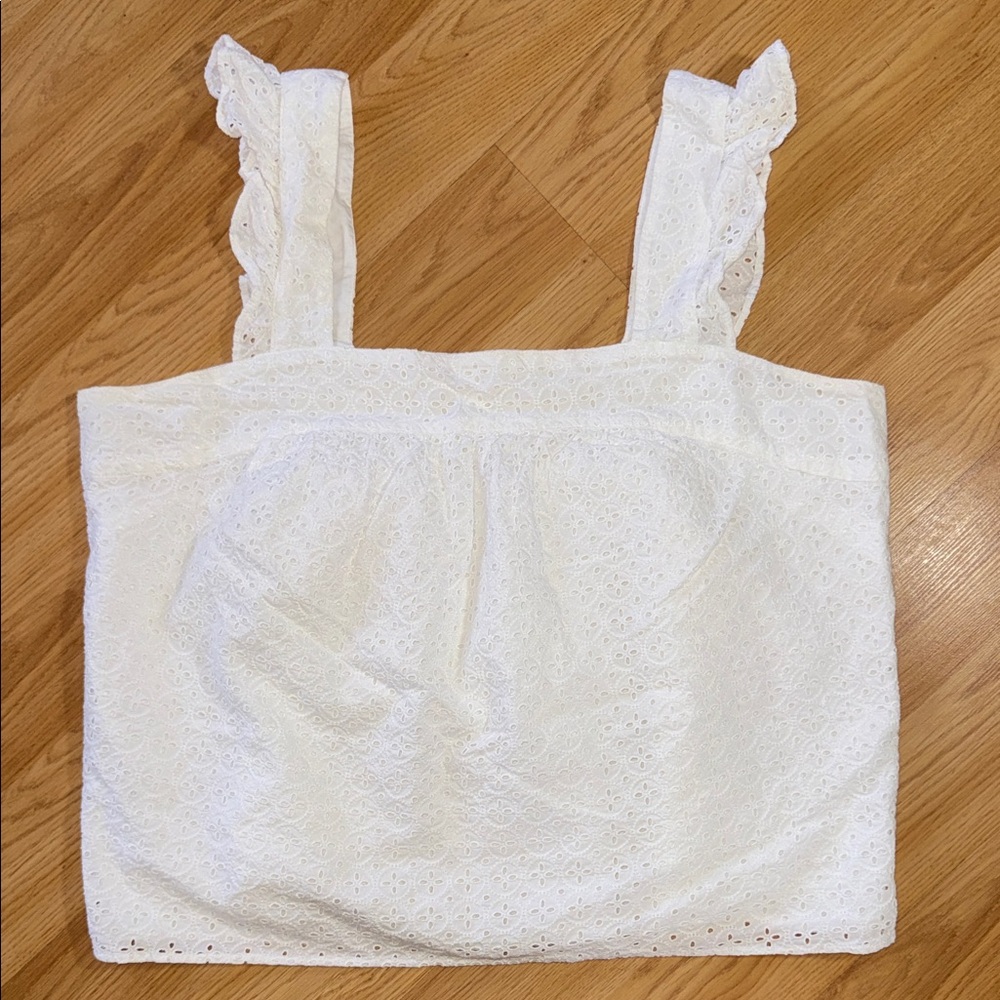 GAP White Eyelet Poplin Sleeveless Top XL Tall Coastal Cottagecore Spring